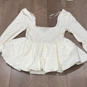 Cream Long Sleeve Peplum Top